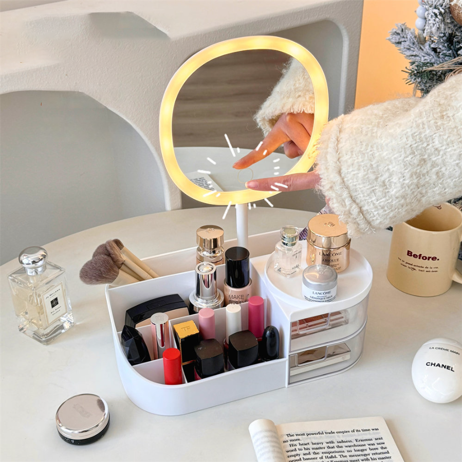 DESKTOP COSMETICS STORAGE BOX WITH MIRROR