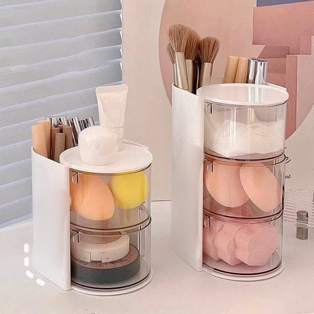 3 LAYER ROTATING MAKEUP BRUSH ORGANIZER