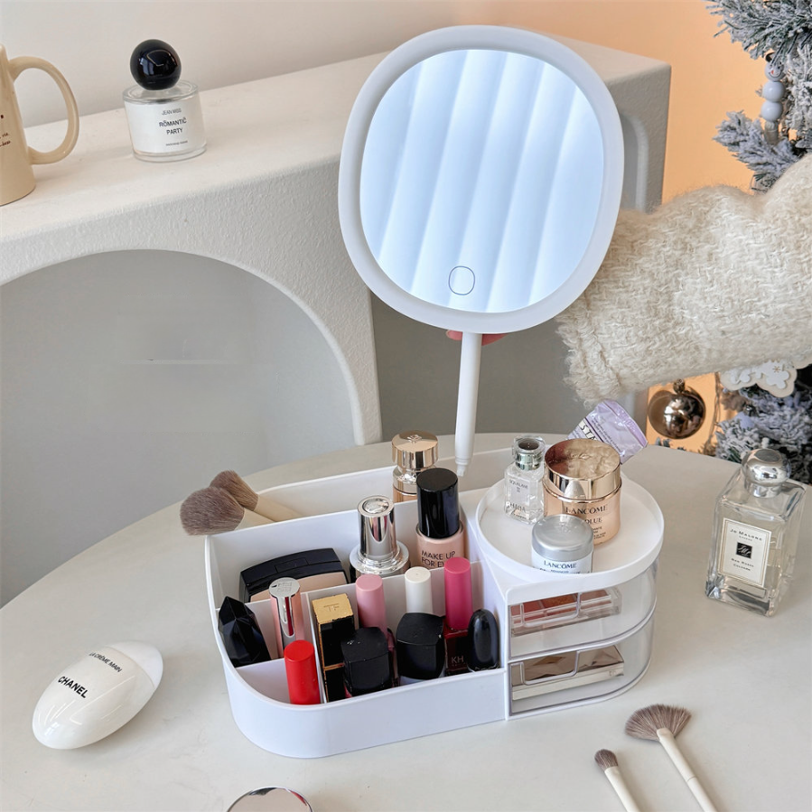 DESKTOP COSMETICS STORAGE BOX WITH MIRROR