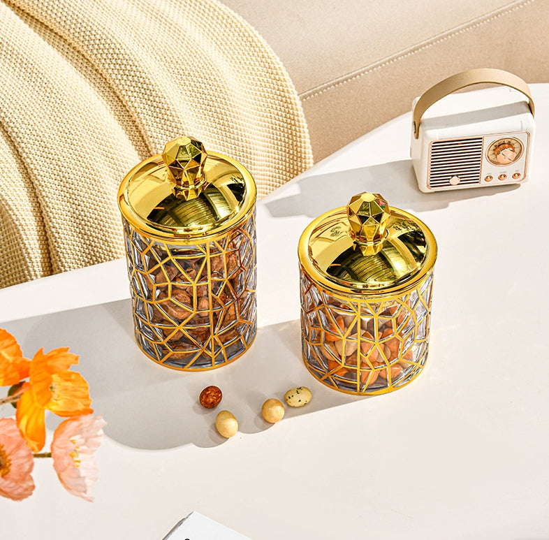 SET OF 3 TRANSPARENT SEALED JAR WITH GOLDEN LID