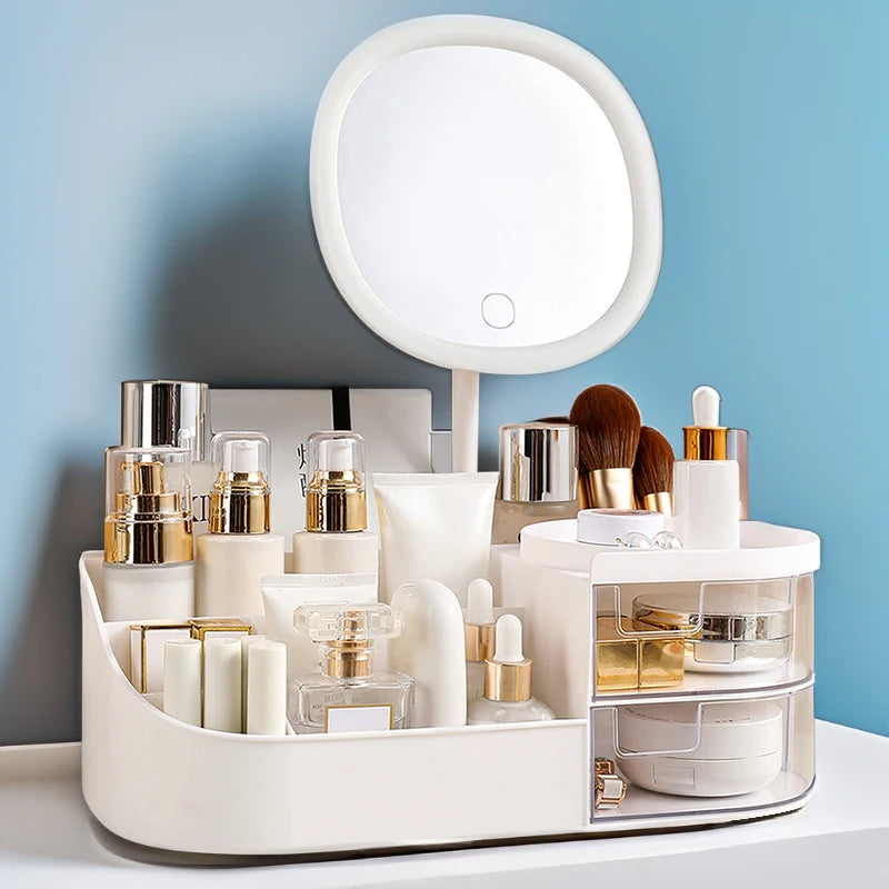 DESKTOP COSMETICS STORAGE BOX WITH MIRROR