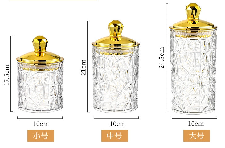 SET OF 3 TRANSPARENT SEALED JAR WITH GOLDEN LID