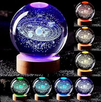 PRODESIRE™ 3D CRYSTAL GALAXY BALL NIGHT LAMP WITH WOODEN BASE