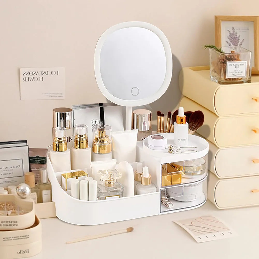 DESKTOP COSMETICS STORAGE BOX WITH MIRROR