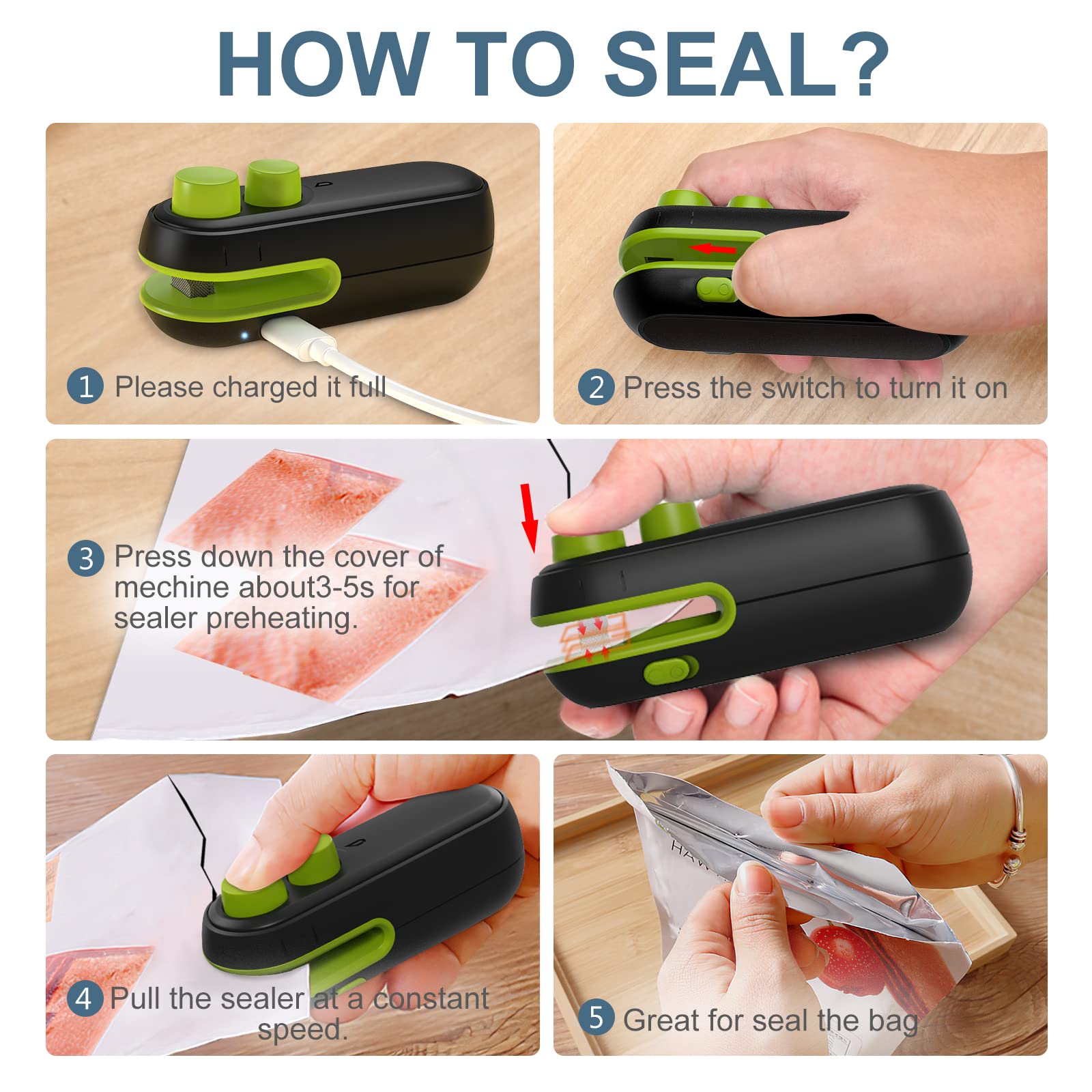 PRODESIRE™ MINI BAG SEALER, 2 IN 1 RECHARGEABLE BAG SEALER