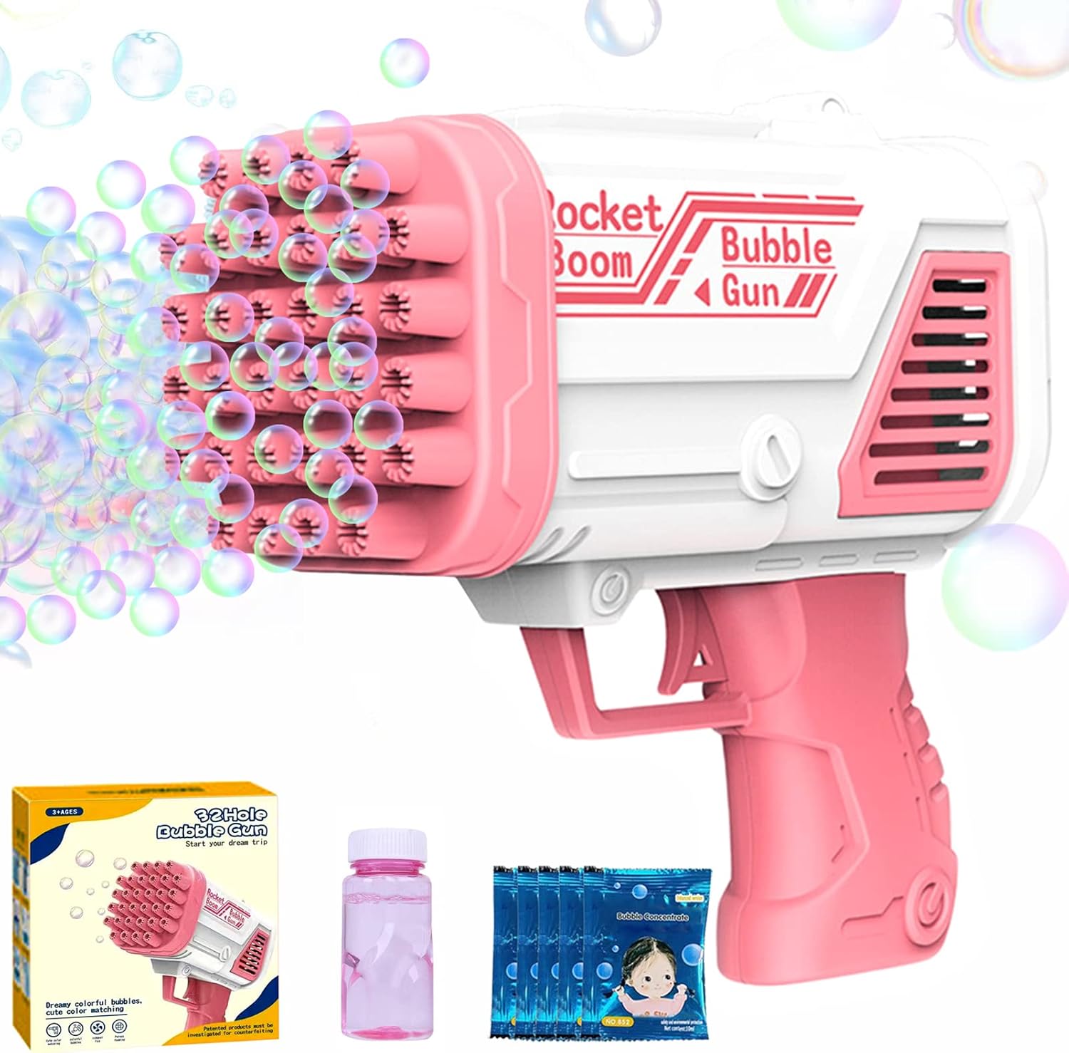 BAZOOKA BUBBLE GUN — 32-HOLE HIGH-OUTPUT BUBBLE BLASTER FOR KIDS & PARTIES