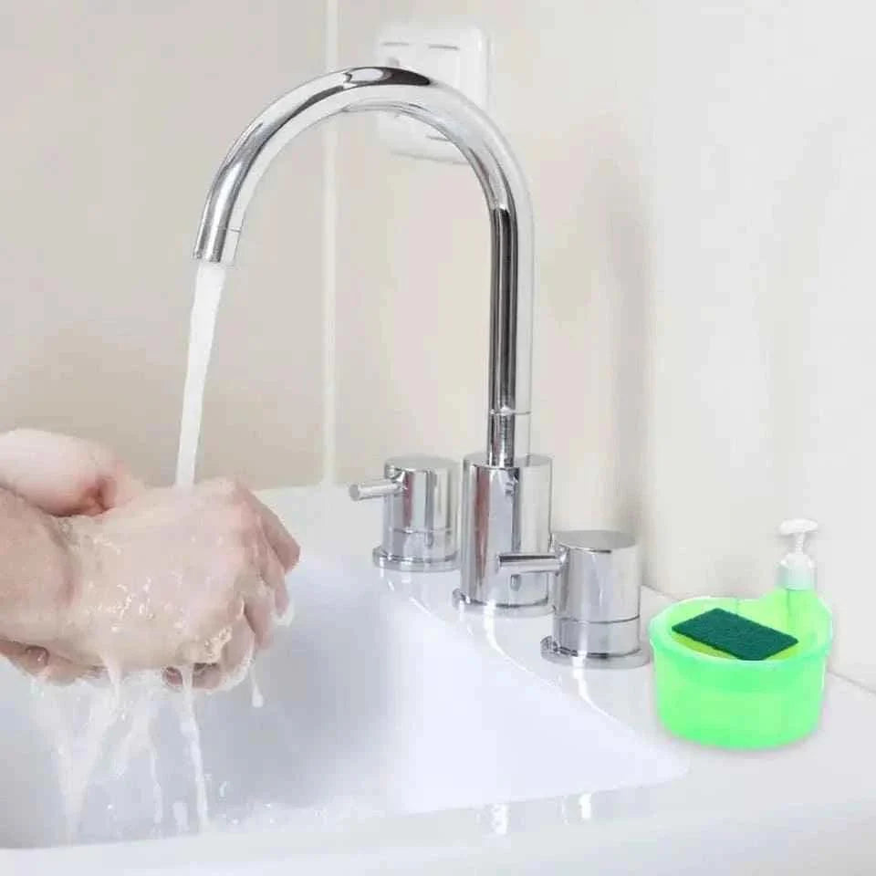 ROUND CLEAR KITCHEN DISPENSER WITH SPONGE – CONVENIENT DISH SOAP STORAGE