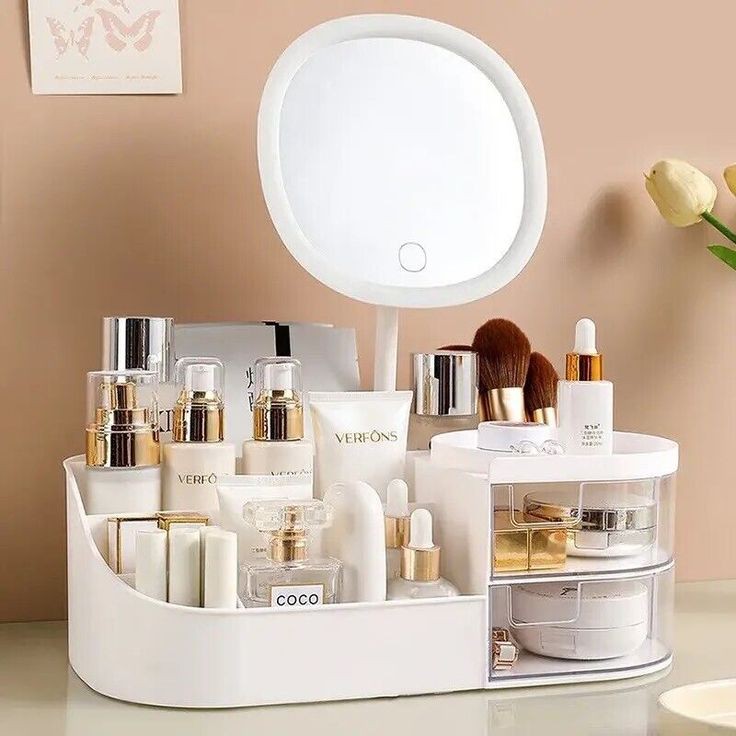 DESKTOP COSMETICS STORAGE BOX WITH MIRROR