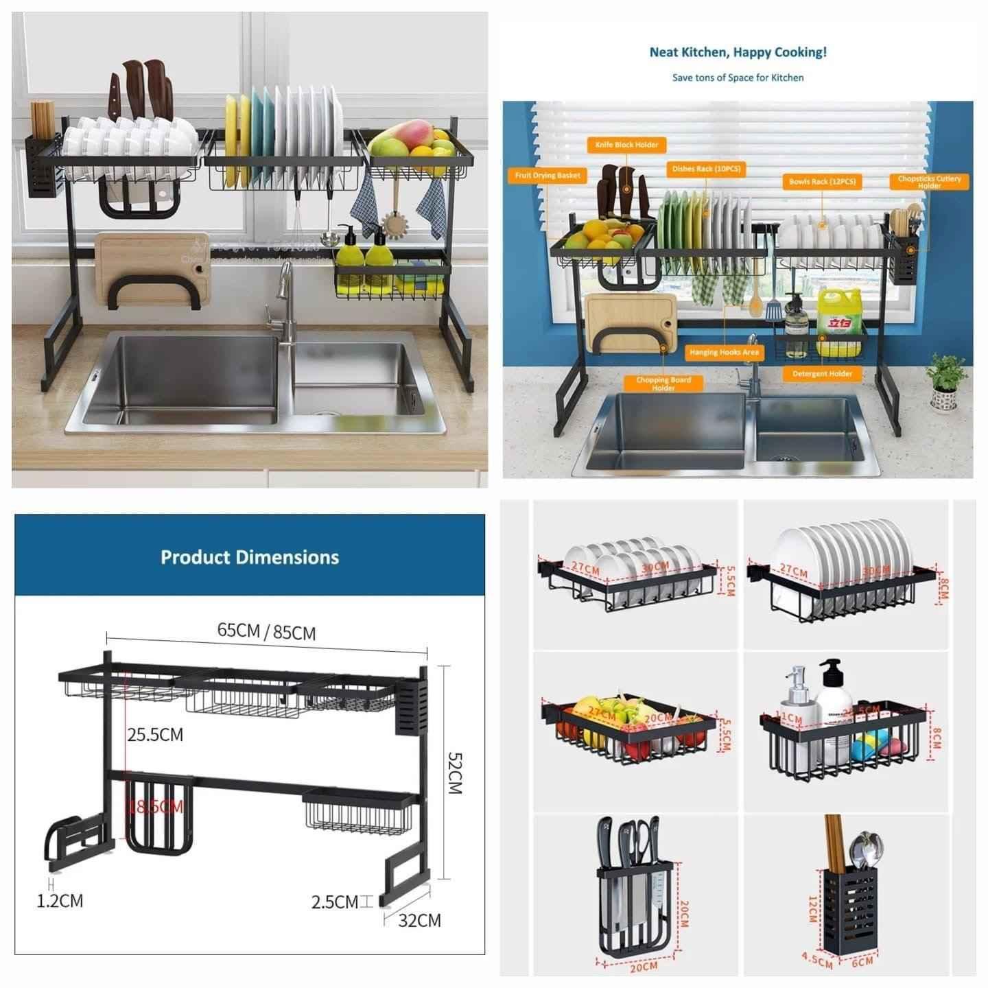 MULTI-FUNCTION STAINLESS STEEL KITCHEN RACK – 85CM LENGTH