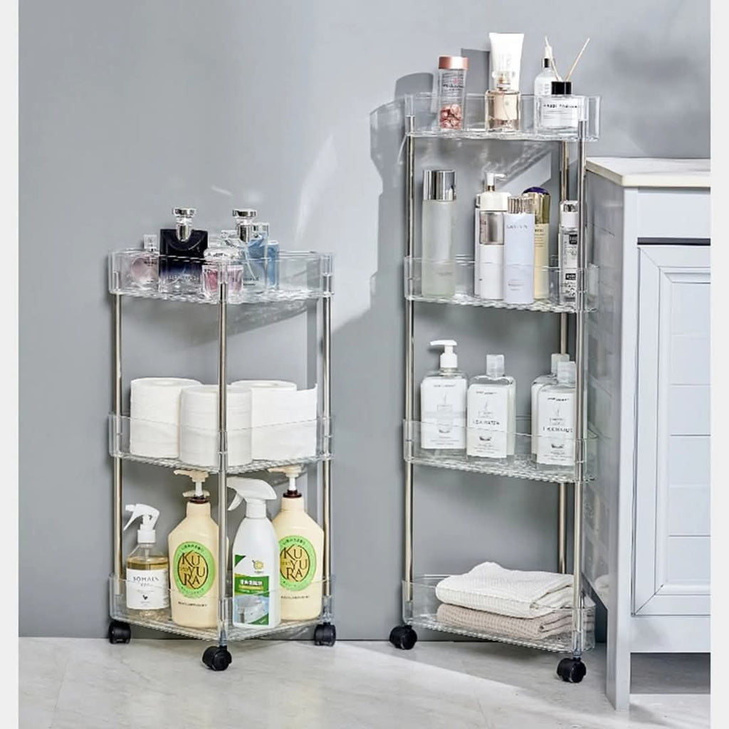 ACRYLIC CORNER TROLLEY WITH WHEELS