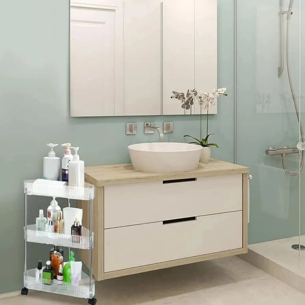 ACRYLIC CORNER TROLLEY WITH WHEELS