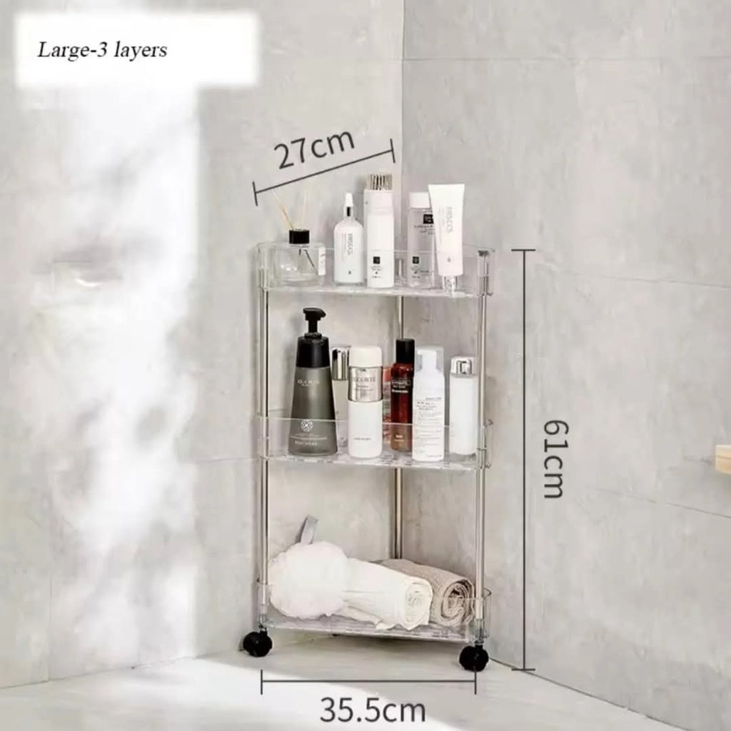 ACRYLIC CORNER TROLLEY WITH WHEELS
