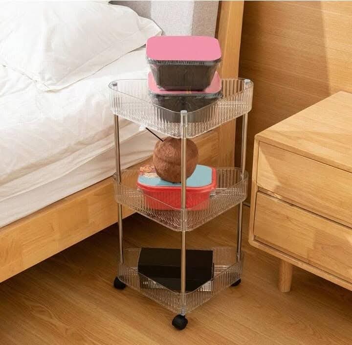 ACRYLIC CORNER TROLLEY WITH WHEELS