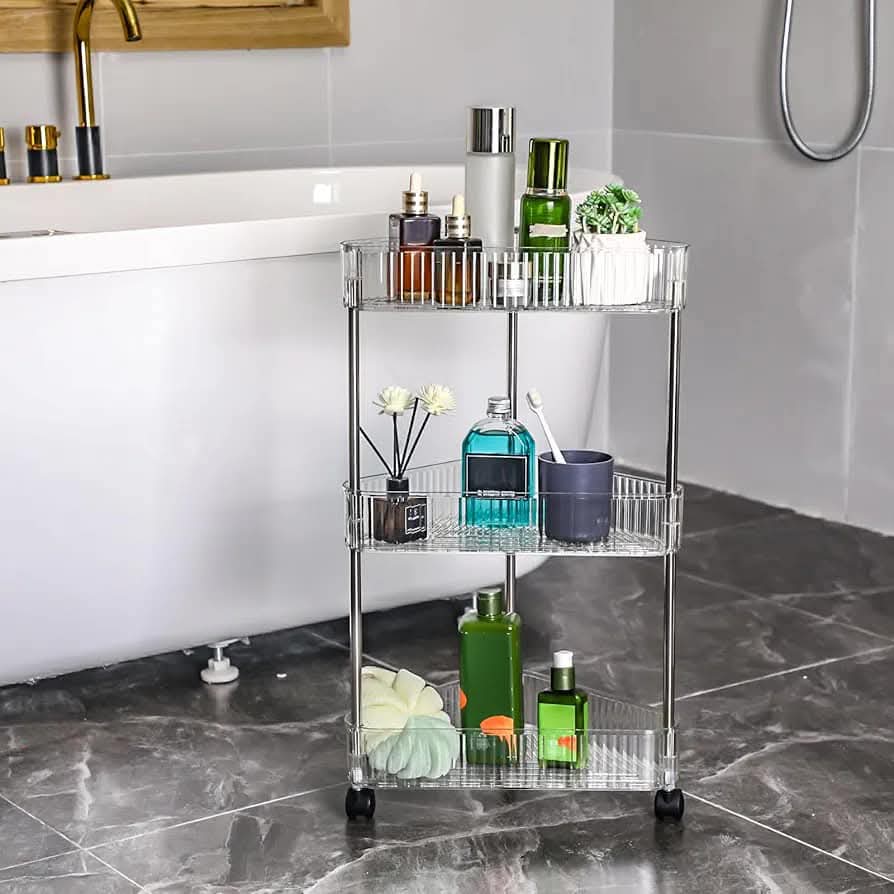 ACRYLIC CORNER TROLLEY WITH WHEELS