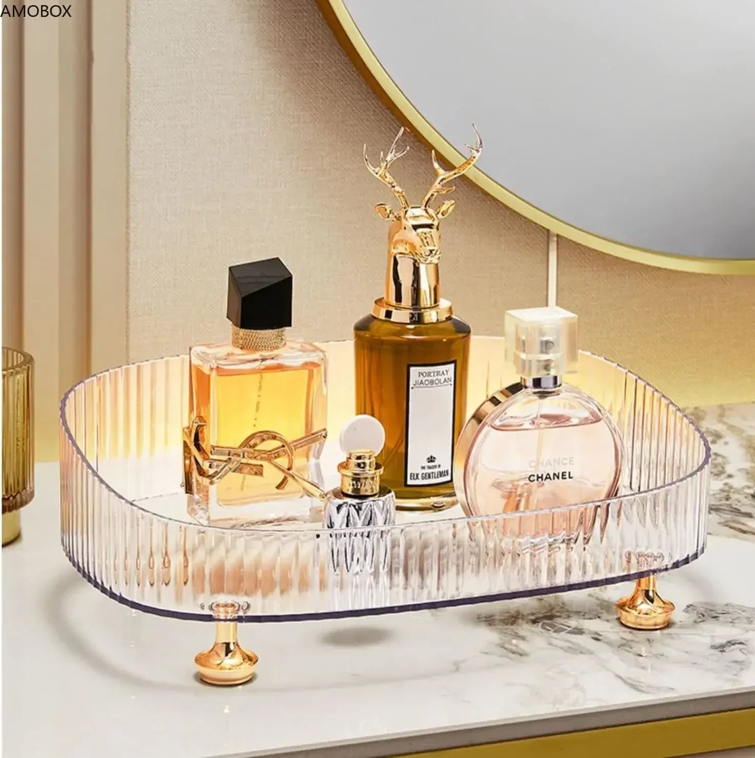 TRANSPARENT ORGANIZER BOX WITH GOLD-PLATED LEGS