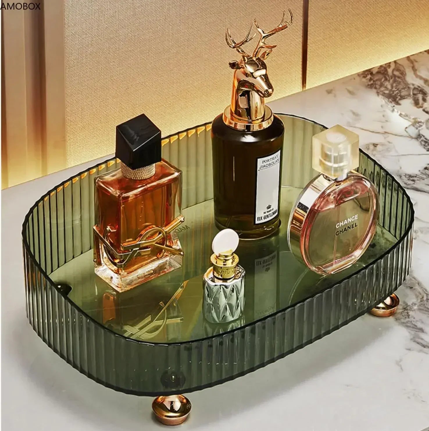TRANSPARENT ORGANIZER BOX WITH GOLD-PLATED LEGS