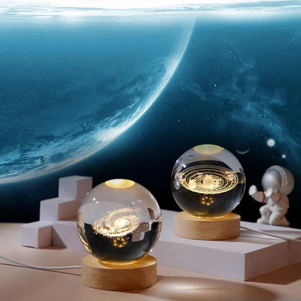 PRODESIRE™ 3D CRYSTAL GALAXY BALL NIGHT LAMP WITH WOODEN BASE