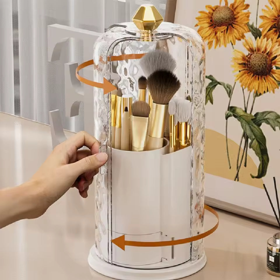 ROTATING MAKEUP BRUSH HOLDER WITH COVER