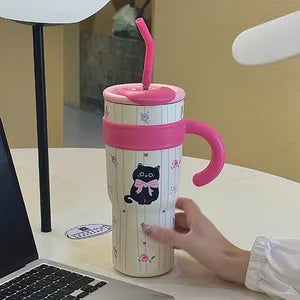 CUTE CARTOON ANIMAL TUMBLER WITH STRAW