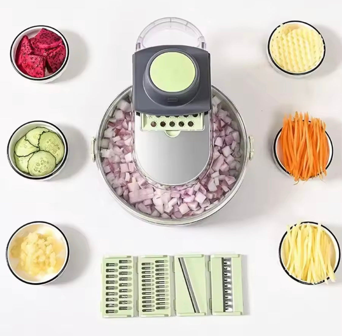 MANUAL 9 IN 1 VEGETABLE CHOPPER, DRAINING VEGETABLE CUTTER WITH STAINLESS STEEL BLADES