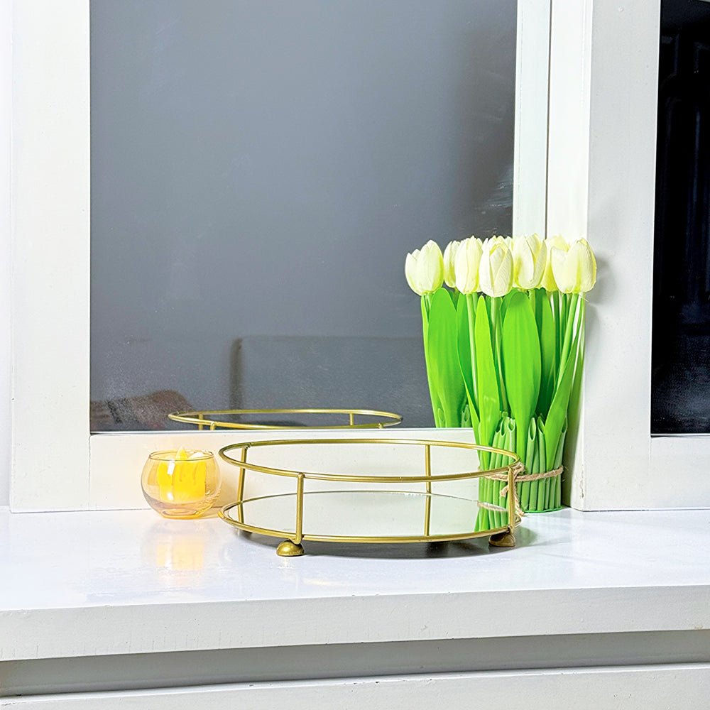 CLASSY GOLDEN VANITY DISPLAY WITH MIRROR