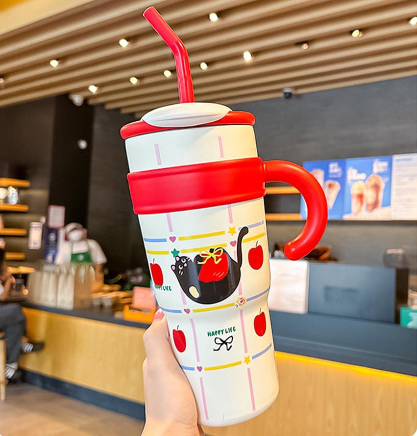 CUTE CARTOON ANIMAL TUMBLER WITH STRAW