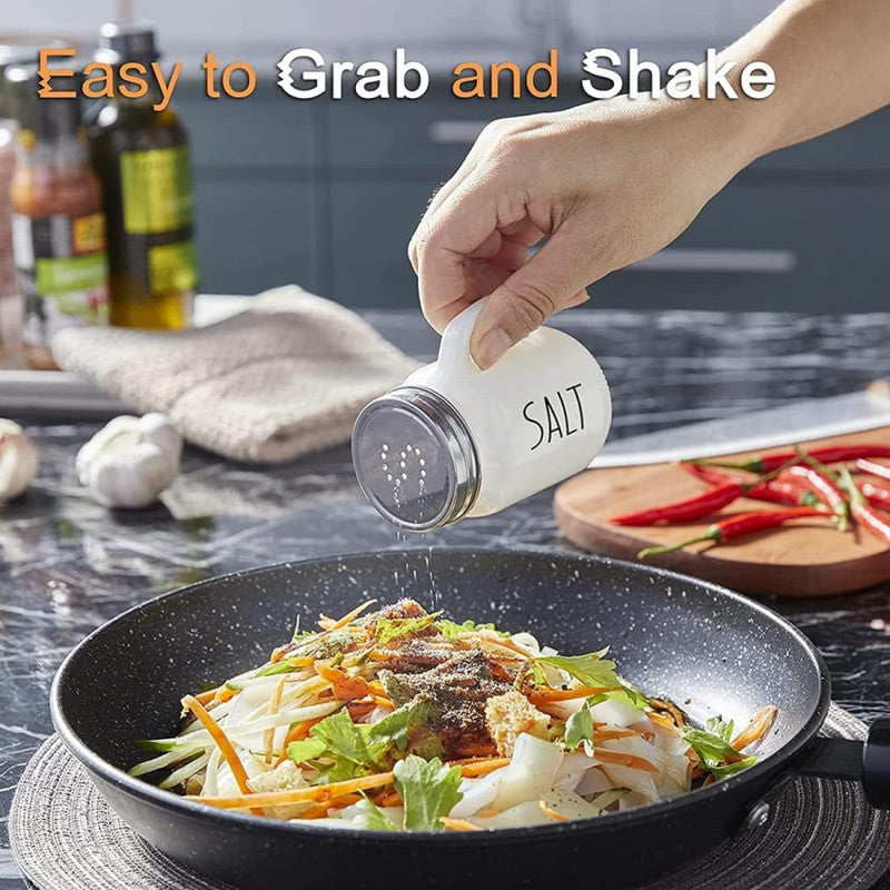 SALT AND PEPPER SHAKER SET, GLASS BLACK AND WHITE SHAKER SET