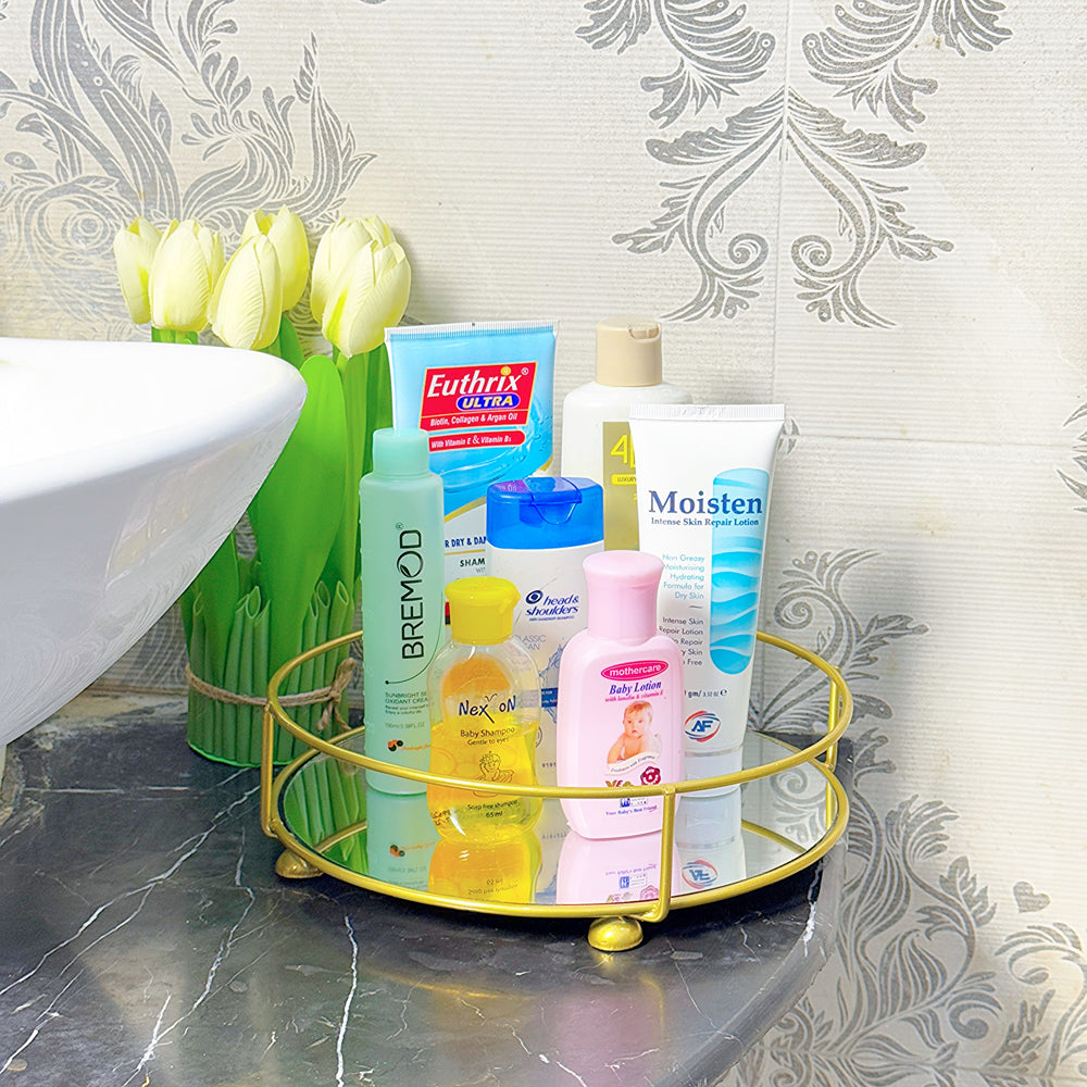 CLASSY GOLDEN VANITY DISPLAY WITH MIRROR