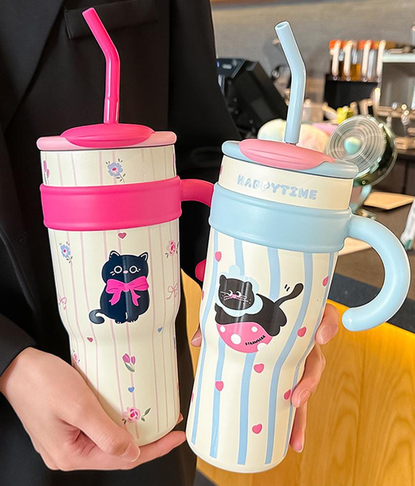 CUTE CARTOON ANIMAL TUMBLER WITH STRAW