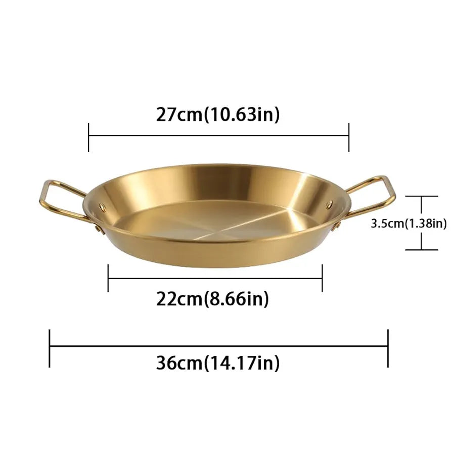 STAINLESS STEEL GOLDEN SERVING TRAY ROUND SPANISH SEAFOOD COOKING PAN