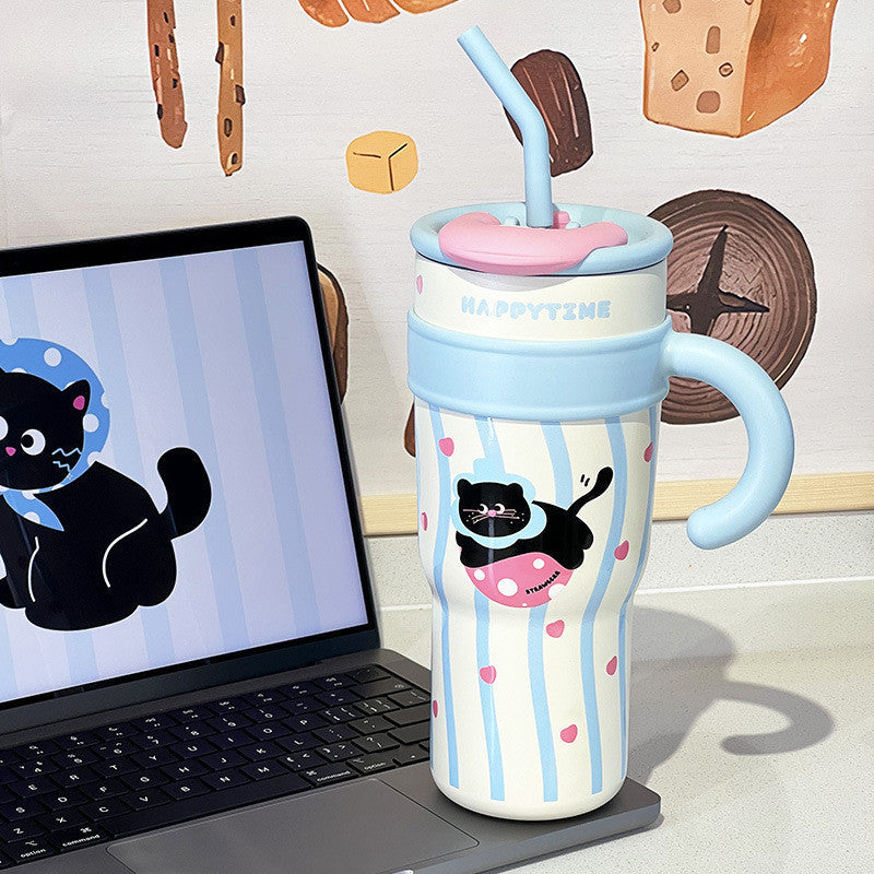 CUTE CARTOON ANIMAL TUMBLER WITH STRAW