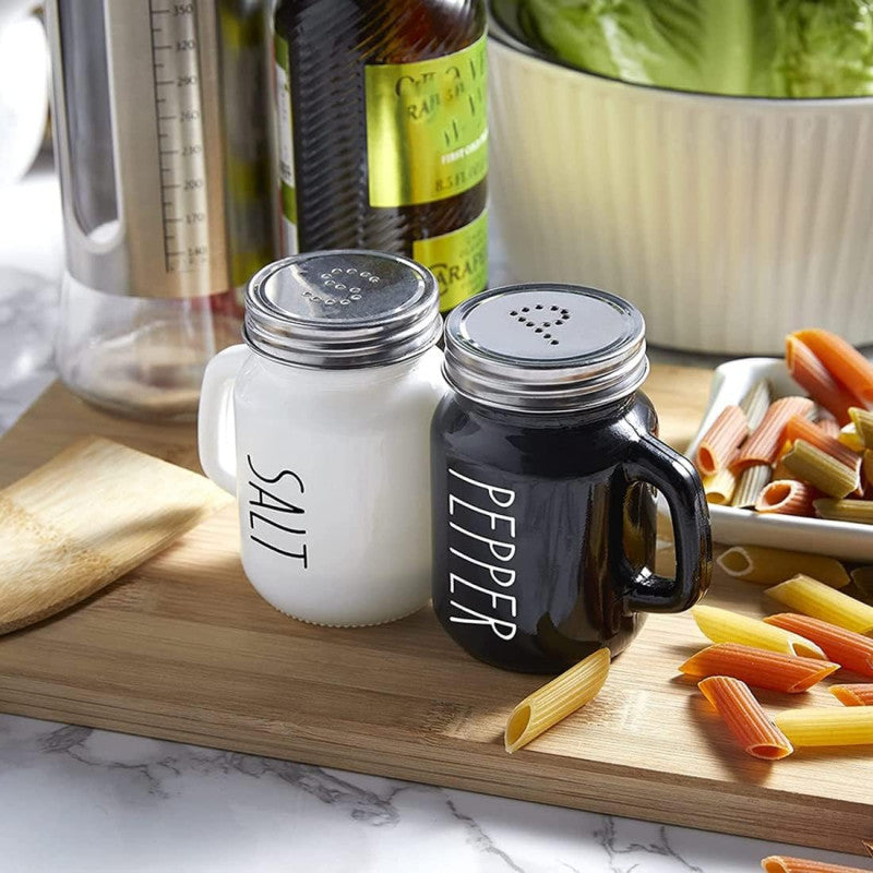 SALT AND PEPPER SHAKER SET, GLASS BLACK AND WHITE SHAKER SET