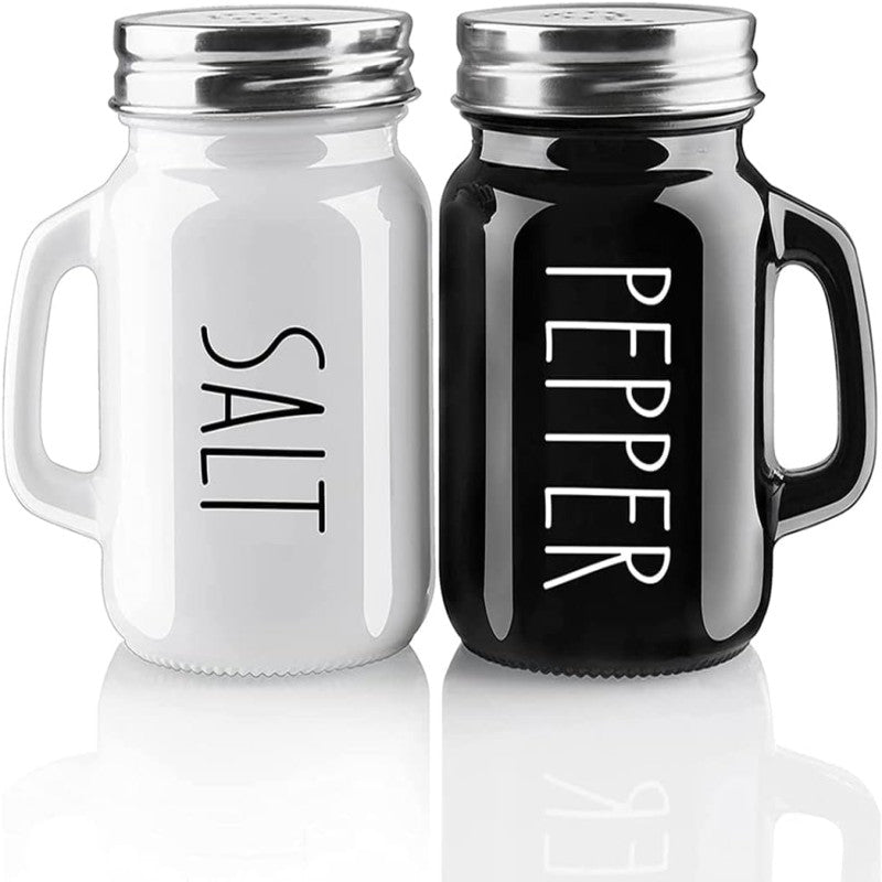 SALT AND PEPPER SHAKER SET, GLASS BLACK AND WHITE SHAKER SET