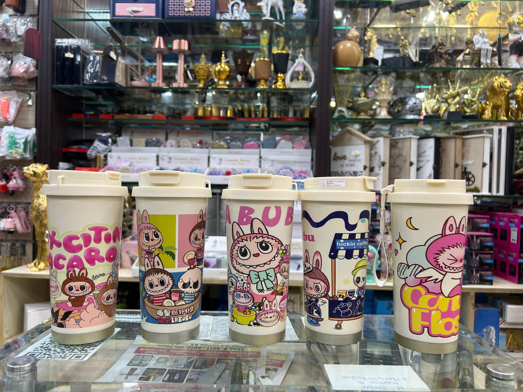 LABUBU CUTE CARTOON COFFEE THERMOS LEAKPROOF PORTABLE TRAVEL MUG WITH LID ✅