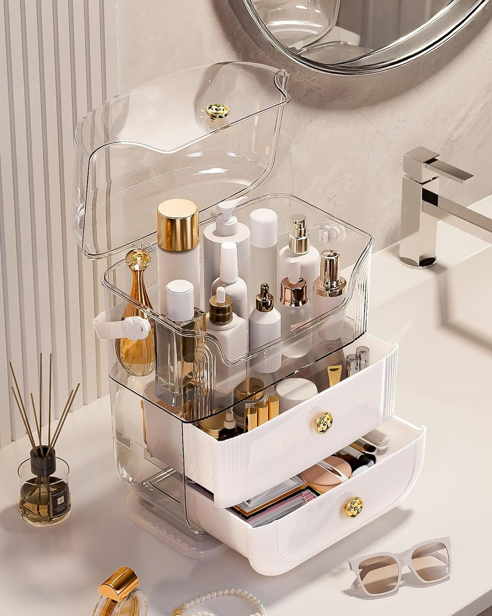 DRAWER LUXURIOUS VANITY COSMETICS STORAGE ORGANIZER BOX