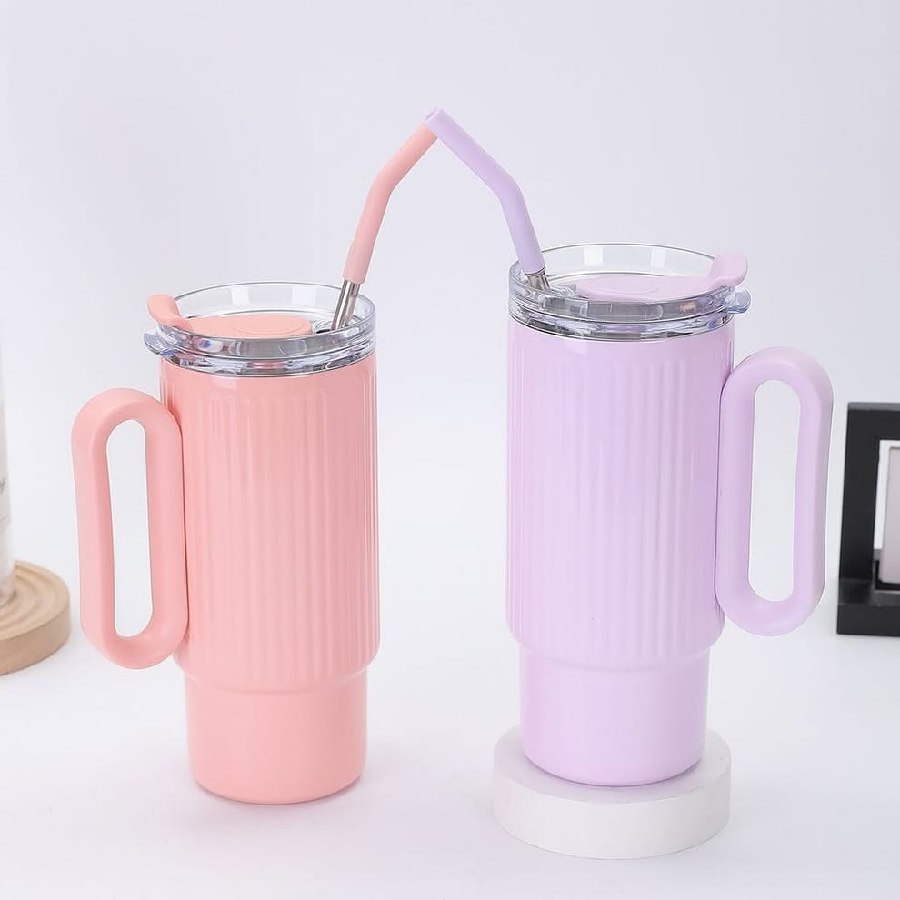 STAINLESS STEEL TUMBLER WITH STEEL STRAW (1100ML)