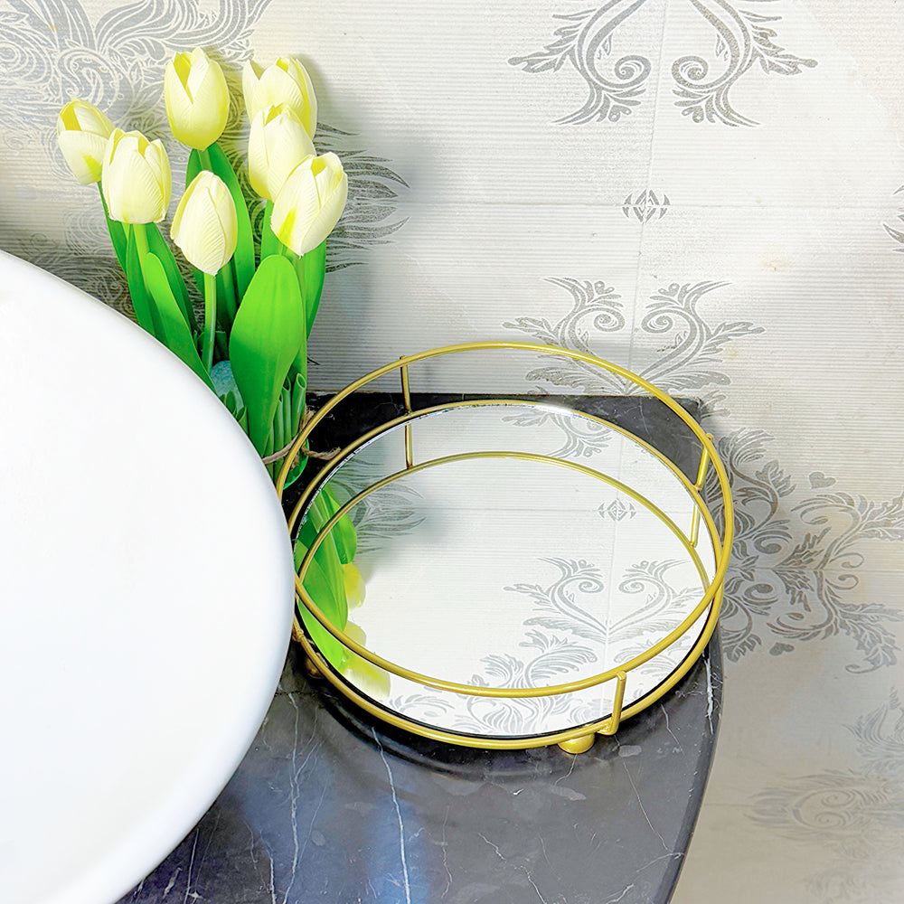 CLASSY GOLDEN VANITY DISPLAY WITH MIRROR