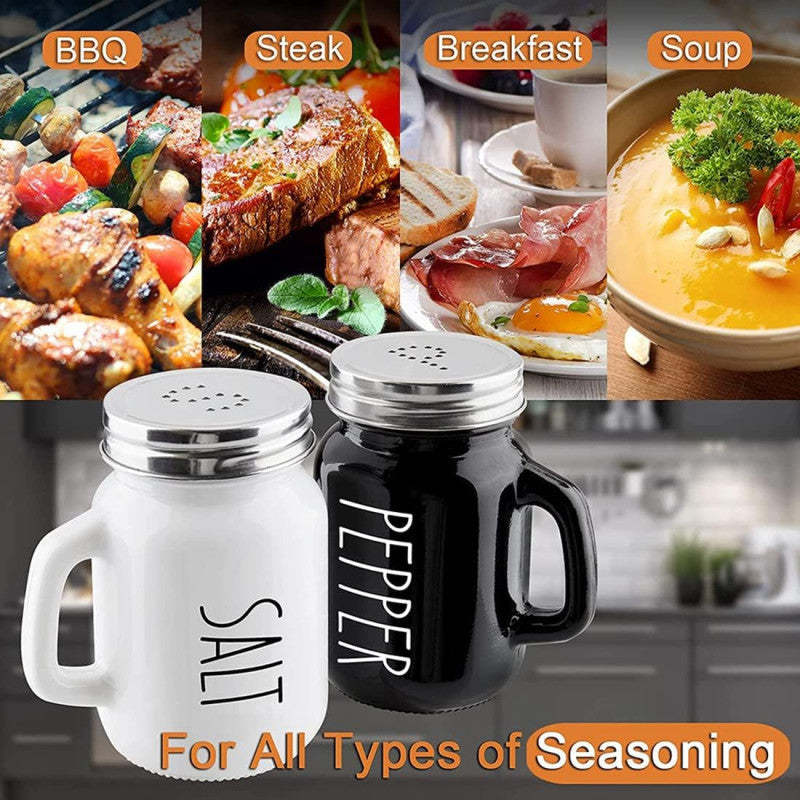 SALT AND PEPPER SHAKER SET, GLASS BLACK AND WHITE SHAKER SET