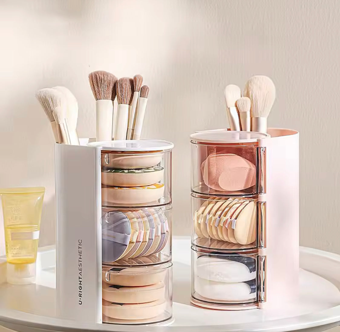 3 LAYER ROTATING MAKEUP BRUSH ORGANIZER