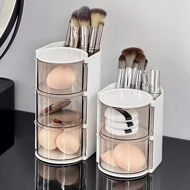 3 LAYER ROTATING MAKEUP BRUSH ORGANIZER