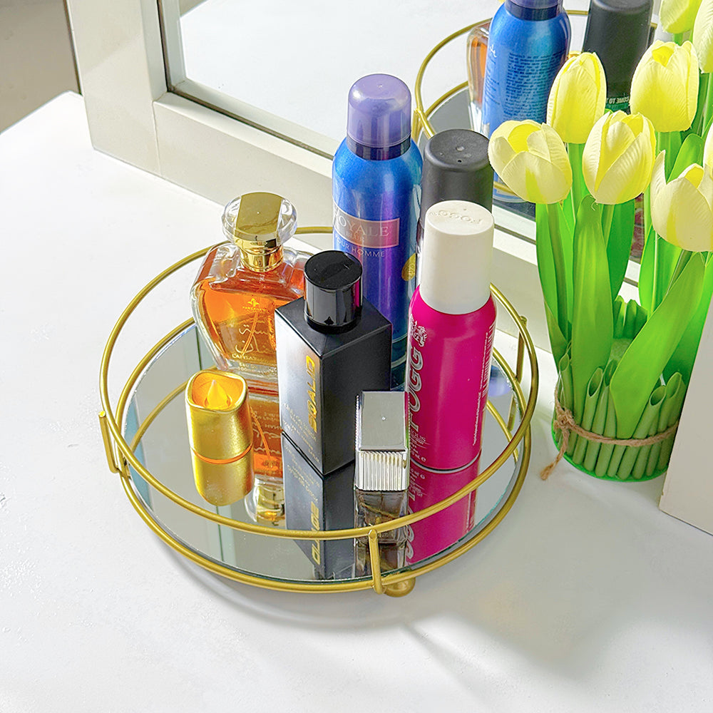 CLASSY GOLDEN VANITY DISPLAY WITH MIRROR