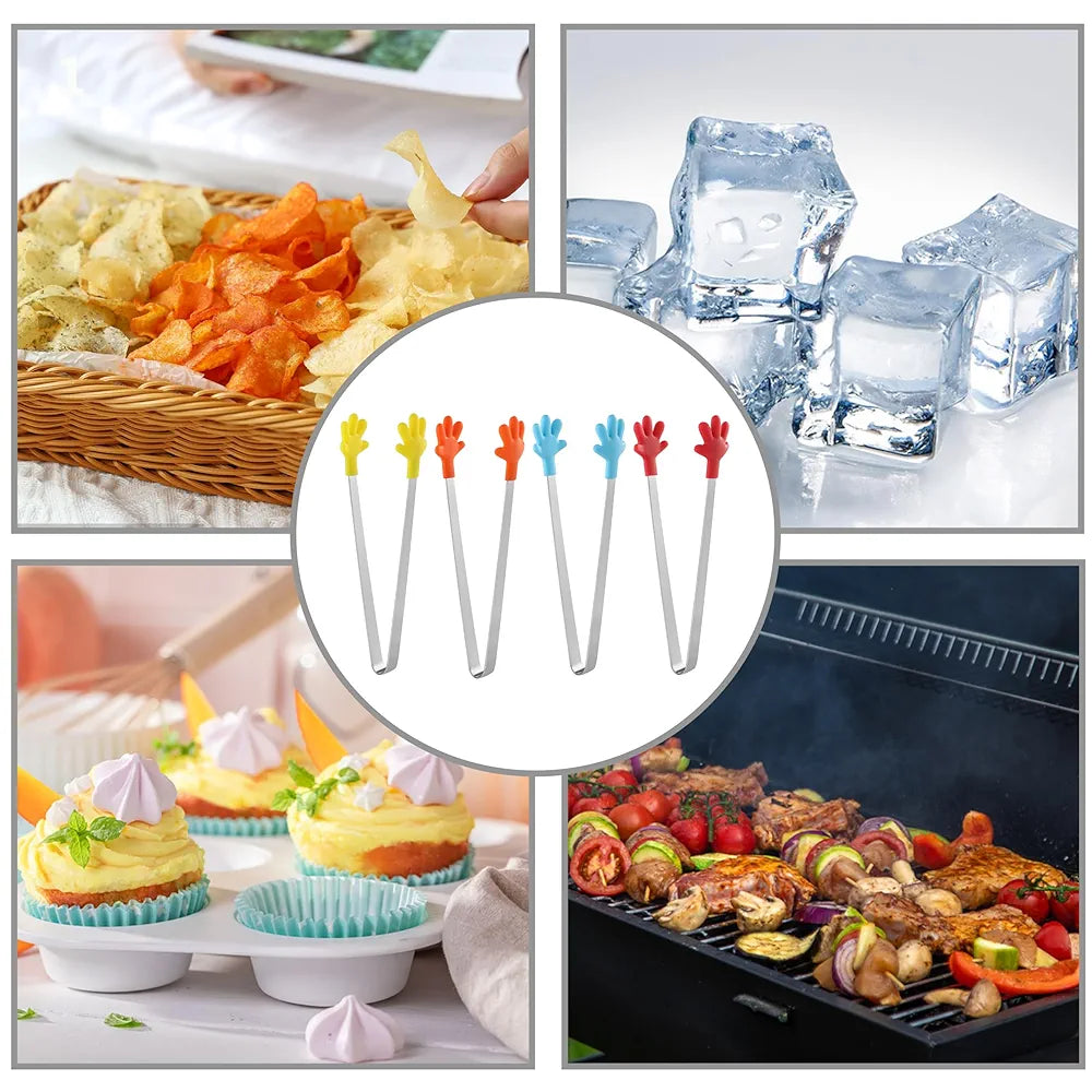 STAINLESS STEEL SILICONE MINI FOOD TONG (HAND SHAPED CLIP)