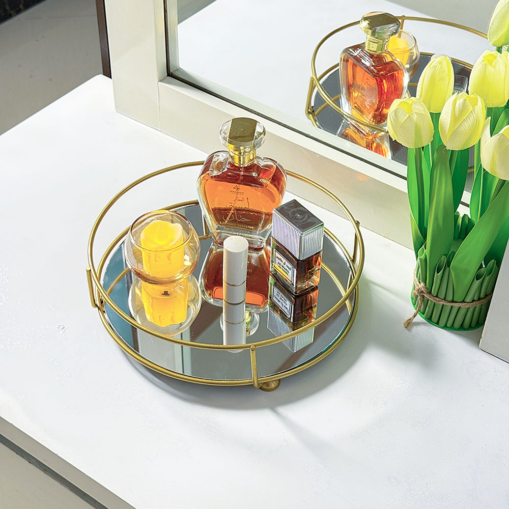 CLASSY GOLDEN VANITY DISPLAY WITH MIRROR