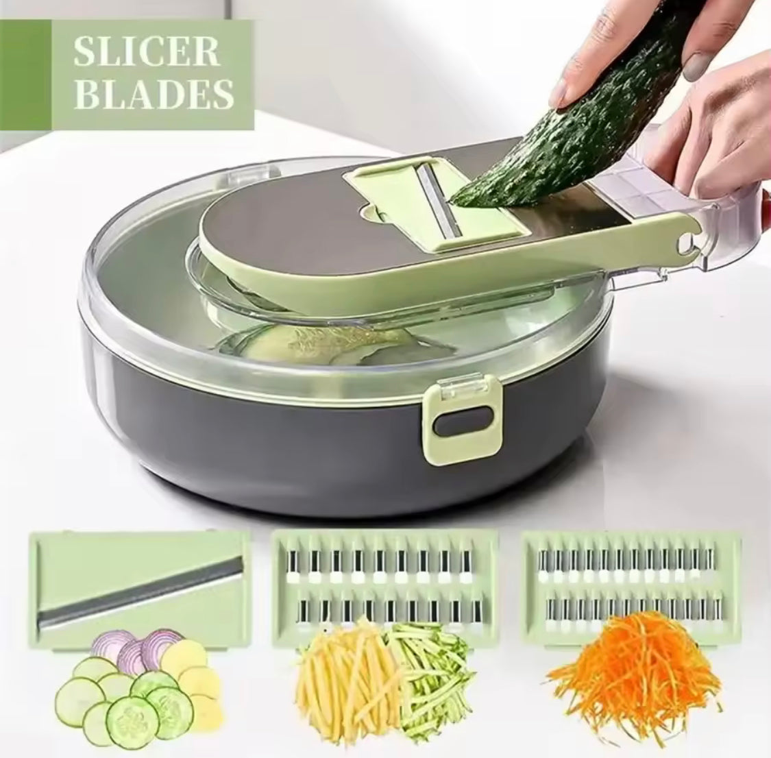 MANUAL 9 IN 1 VEGETABLE CHOPPER, DRAINING VEGETABLE CUTTER WITH STAINLESS STEEL BLADES