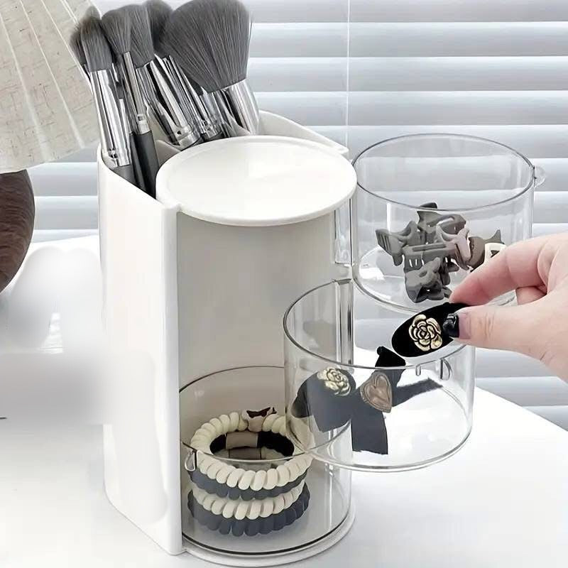 3 LAYER ROTATING MAKEUP BRUSH ORGANIZER