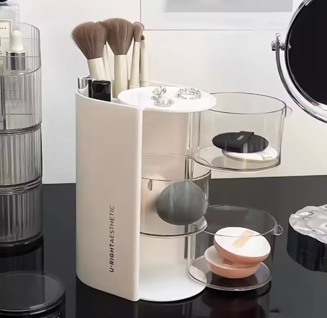 3 LAYER ROTATING MAKEUP BRUSH ORGANIZER