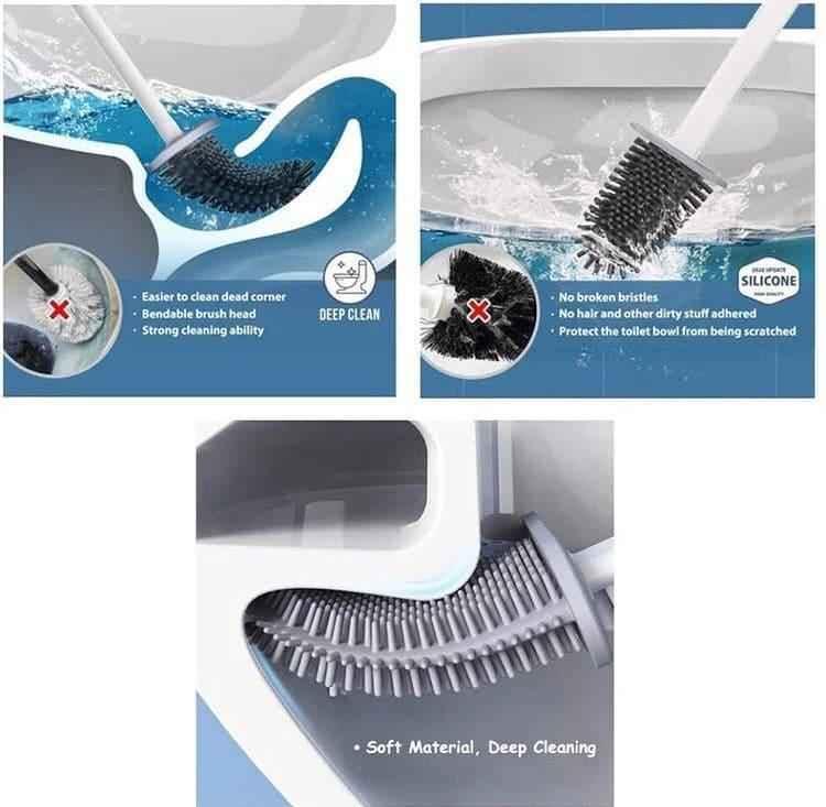 SILICONE TOILET BRUSH SET EASY CLEAN HOLDER